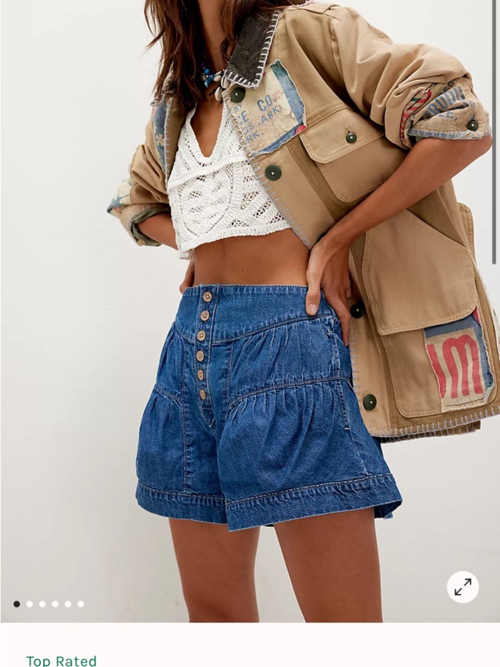 High-Rise Blue Denim Tiered Button-Front Women’s Shorts